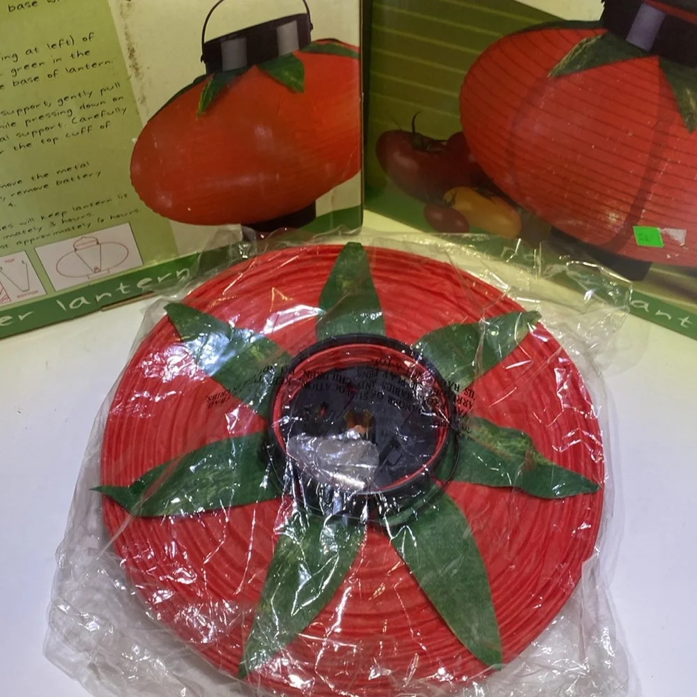Vintage Boston Warehouse Tomato Paper Lanterns (2) Battery Powered year 2002